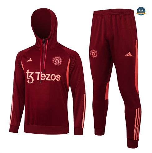 Créer Max Survetement Enfant à capuche Manchester United 2024/25 rouge bordeaux pas cher fiable