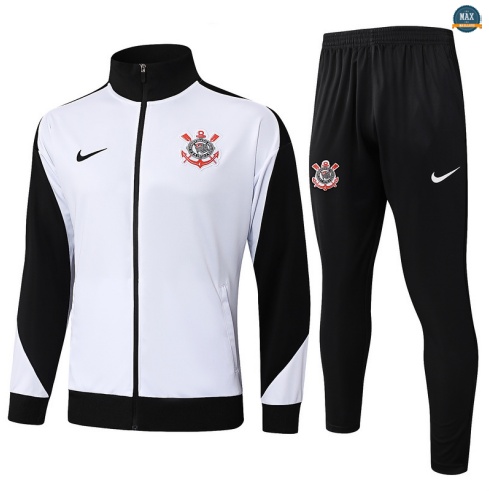 Maxmaillots Veste Survetement Corinthiens 2025/26 Blanc/Noir Pas Cher