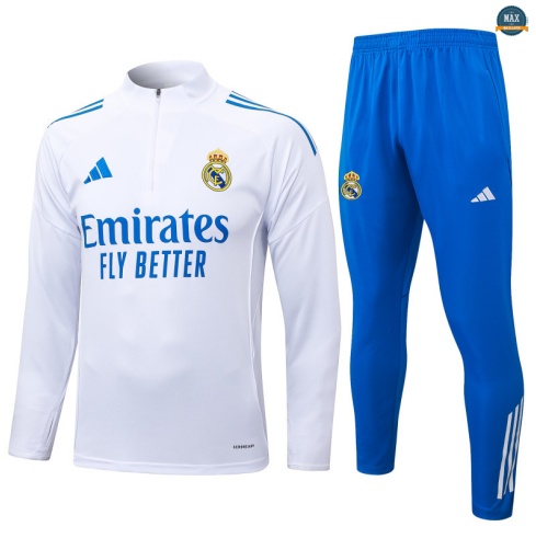 Maxmaillots Survetement Enfant Real Madrid 2025/26 Blanc/Bleu Pas Chere