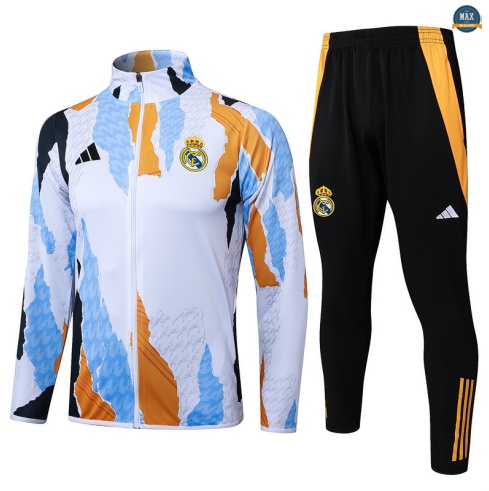 Maxmaillots Veste Survetement Real Madrid 2025/26 Bleu/Blanc/Jaune Pas Cher