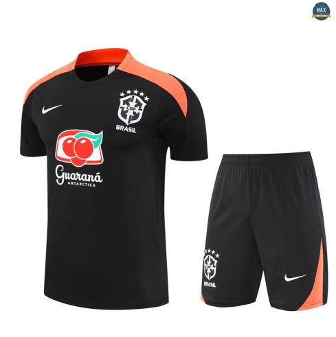 Maxmaillots Training Brésil Enfant + Short 2025/26 Noir/Orange Pas Cher