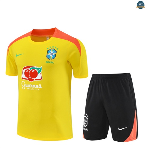 Maxmaillots Training Brésil Enfant + Short 2025/26 Jaune/Noir/Orange Pas Cher