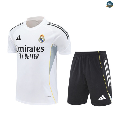Maxmaillots Training Real Madrid Enfant + Short 2025/26 Blanc/Noir Pas Cher