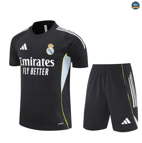 Maxmaillots Training Real Madrid + Short 2025/26 Noir/Blanc/Jaune Pas Chere