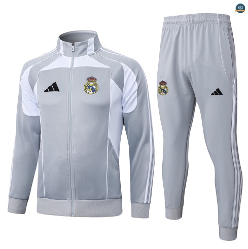 Maxmaillot:Veste Survetement Enfant foot Real Madrid 2026/27 Gris/Blanc