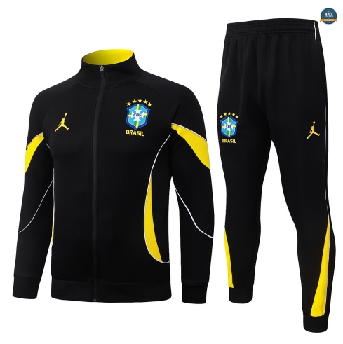 Maxmaillot: Flocage Veste Survetement Enfant Foot Brésil 2026/27 Noir/Jaune