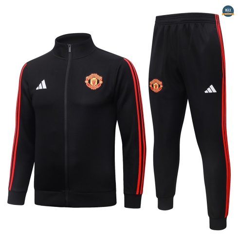 Maxmaillot: Créer Veste Survetement Enfant Foot Manchester United 2026/27 Noir/Rouge