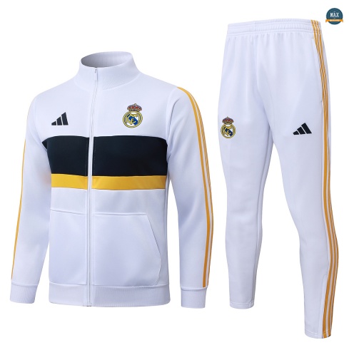 Maxmaillot: Acheter Veste Survetement Enfant Foot Real Madrid 2026/27 Blanc/Vert/Jaune